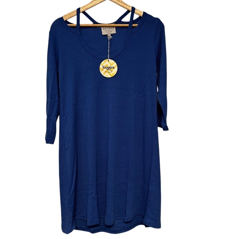 Hayden Los Angeles Blue 3/4 Sleeve Blouse Thermal Strappy Neckline Size M New